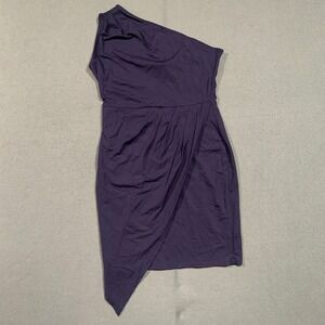 PRETTY GARDEN Womens Navy Blue One Shoulder Asymmetrical Satin Mini Dress L